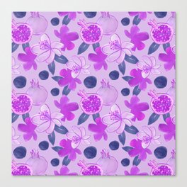 Pomegranate watercolor retro purple and blue pattern Canvas Print