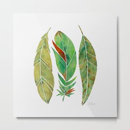 Watercolor Feathers - Green Parrot Metal Print