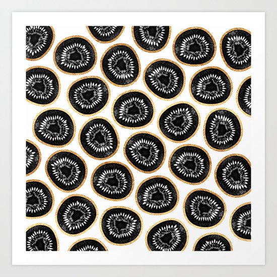 Black & Gold Kiwi Pattern Art Print