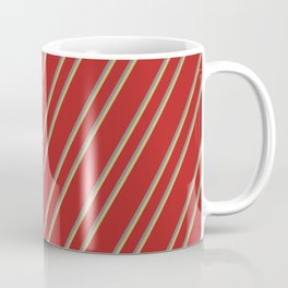 [ Thumbnail: Red, Gray, and Dark Khaki Colored Striped Pattern Coffee Mug ]
