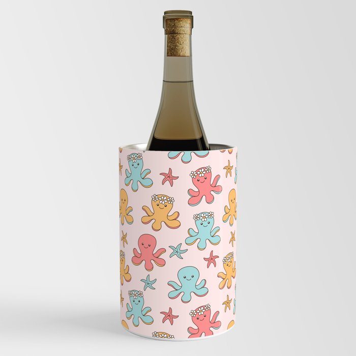 Cute Octopus Pattern, Fun Sea Animals, Colorful Pastel Colors Wine Chiller
