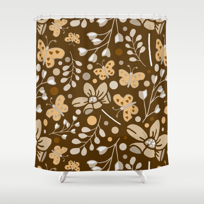Rustic Retro Autumn Floral Butterfly Shower Curtain
