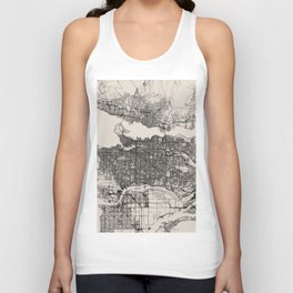 Canada, Vancouver - Black & White Aesthetic City Map Unisex Tank Top