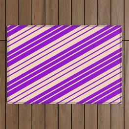 [ Thumbnail: Dark Violet and Bisque Colored Stripes/Lines Pattern Outdoor Rug ]