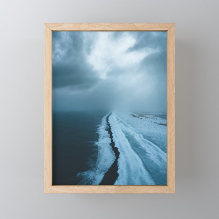 Moody Black Sand Beach in Iceland - Landscape Photography Framed Mini Art Print