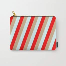 [ Thumbnail: Tan, Light Cyan, and Red Colored Stripes Pattern Carry-All Pouch ]
