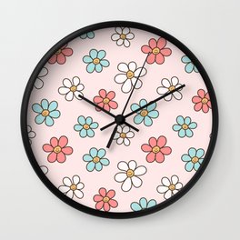 Happy Daisy Pattern, Cute and Fun Smiling Colorful Daisies Wall Clock