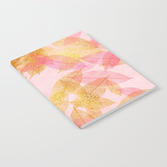 Autumn-world- gold leaves on pink Notebook