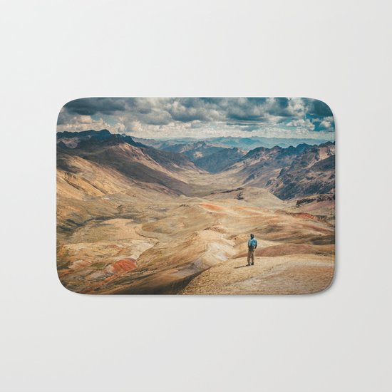 Man front of the mountain Bath Mat