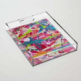 Confetti: A colorful abstract design in neon pink, neon green, and neon blue Acrylic Tray