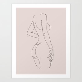 Nip and Butt in blush / Single line drawing of a nude woman body in cute pink / Explicit Design illustration  Art Print