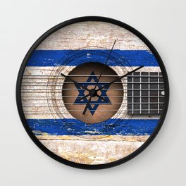 Old Vintage Acoustic Guitar with Israeli Flag Wall Clock