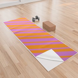 [ Thumbnail: Dark Orange & Orchid Colored Striped/Lined Pattern Yoga Towel ]