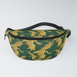 golden dragons on a green background Fanny Pack