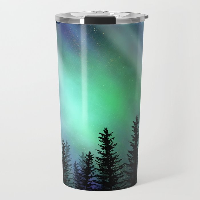 Galaxy Aurora Borealis Forest Travel Mug