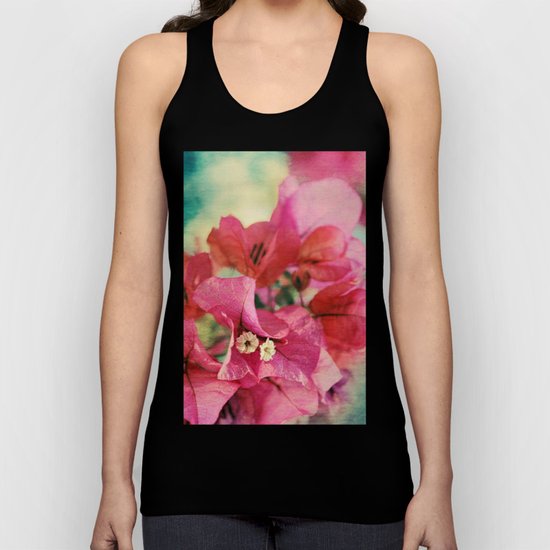 Vintage Bougainvillea Flowers in pink & green with textures Unisex Tank Top