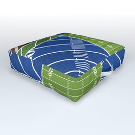 Blue Football Field and Footballs Outdoor Floor Cushion