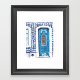 Blue door with tiles Framed Art Print