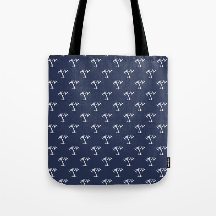 Navy Blue And White Palm Trees Pattern Tote Bag