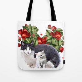 Floral Heart with Cat and Kitten Tote Bag