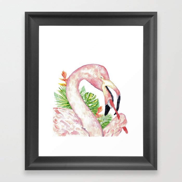 Flamingo brushing teeth bath watercolor  Framed Art Print