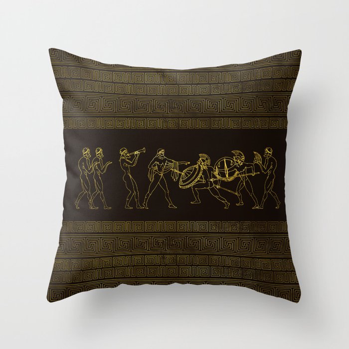 Ancient Sparta  Greece scene on greek pattern Throw Pillow