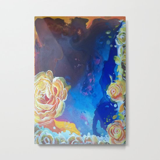 Mad Lucy's Golden Roses. Yellow Roses and Galaxy Blue. Metal Print