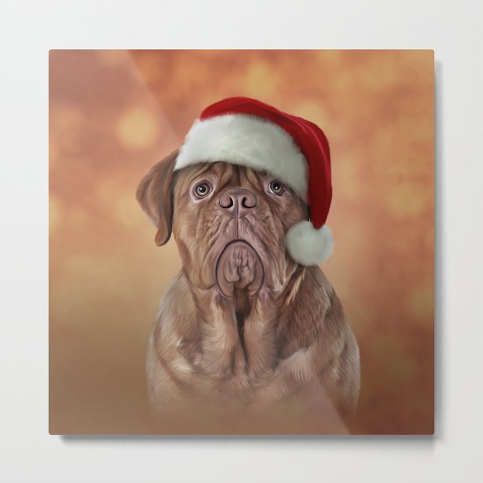 dog Dogue de Bordeaux in red hat of Santa Claus Metal Print