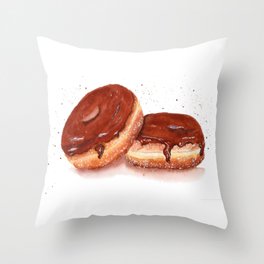 Watercolor Chocolate Donuts Throw Pillow