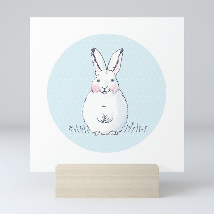 The snow bunny Mini Art Print | Painting, Bunny+, Rabbit, Childrenillustration, Illustration, Petart, Cutepet, Babyblue, Bunnydrawing, Childart