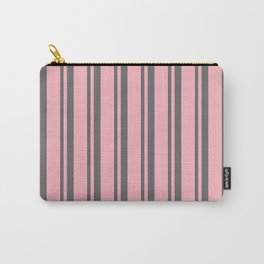 [ Thumbnail: Dim Gray & Light Pink Colored Stripes Pattern Carry-All Pouch ]