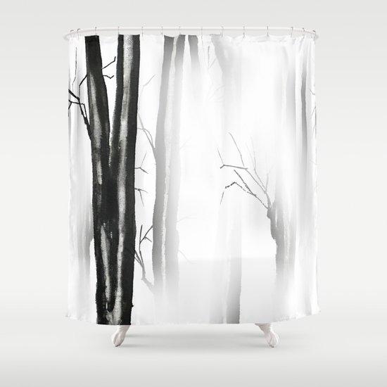 wood, snow and fog Shower Curtain