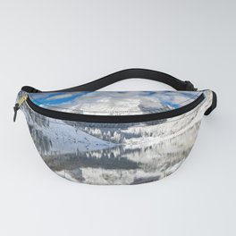 Winter Maroon Bells Panorama Sunrise In The Rocky Mountains Peaks Triptych Fanny Pack