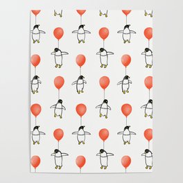 Penguin Balloons Pattern Poster