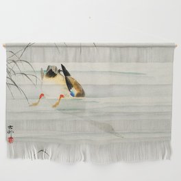Mallard Duck Diving under water - Vintage Japanese Woodblock Print Art Wall Hanging