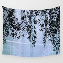 weeping willow tree on blue sky Wall Tapestry