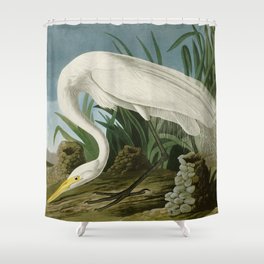 White Heron - John James Audubon's Birds of America Print Shower Curtain