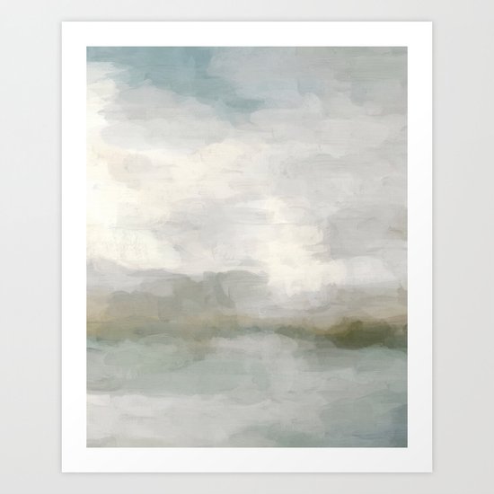 Modern Abstract Painting Light Teal Sage Green Gray Cloudy