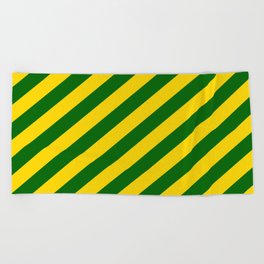 [ Thumbnail: Yellow & Dark Green Colored Lined Pattern Beach Towel ]