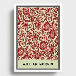 Modern William Morris Red Cream Floral Leaves Pattern Framed Canvas
