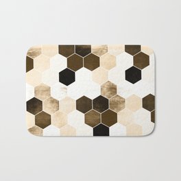 Honeycombs print, sepia colors hexagons with stone effect Bath Mat