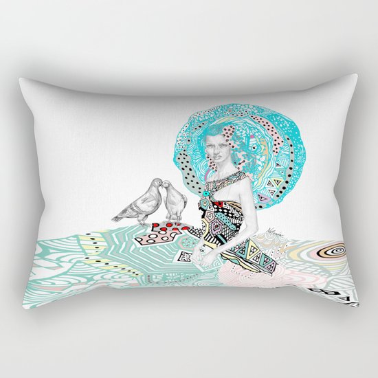 Paris Floral Girl Love Birds Rectangular Pillow