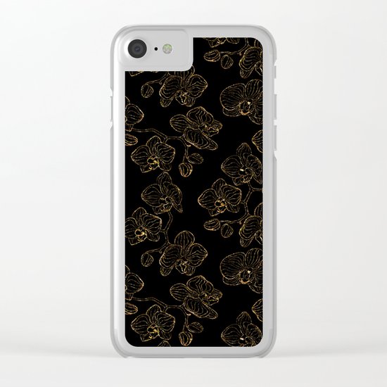 Flowers orchids ornament gold seamless pattern, stylish texture. Gold trendy glitter floral print on Clear iPhone Case