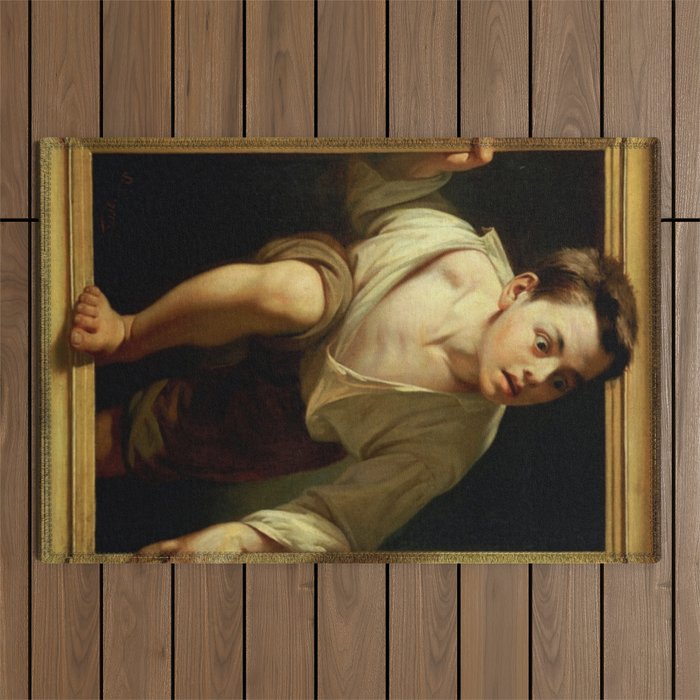 Escaping Criticism portrait painting within a satirical portrait painting by Gustave Courbet Outdoor Rug