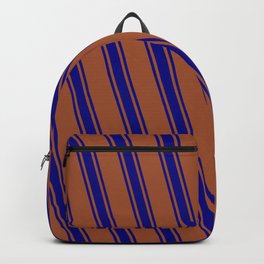 [ Thumbnail: Sienna and Blue Colored Lines/Stripes Pattern Backpack ]