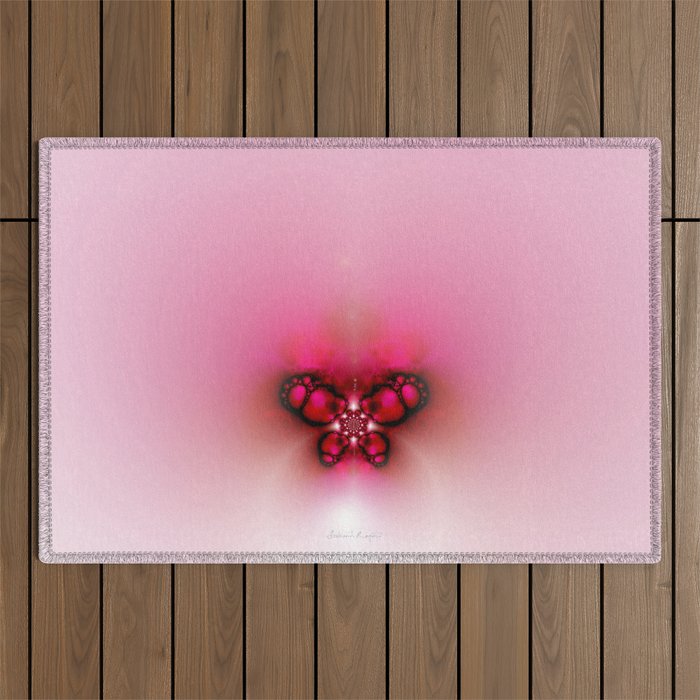 Pink Fractal Butterfly Outdoor Rug