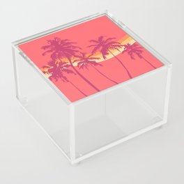 Red Retro Minimalistic Vintage Palm Tree Design  Acrylic Box
