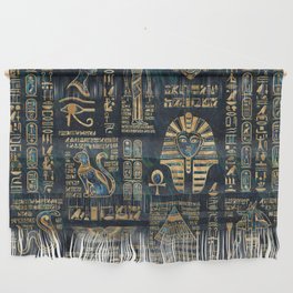 Egyptian hieroglyphs and deities -Abalone and gold Wall Hanging