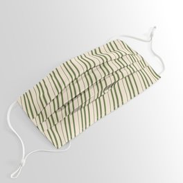 [ Thumbnail: Beige & Dark Olive Green Colored Striped/Lined Pattern Face Mask ]