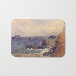 Paul Gauguin - Seascape "Rochers au bord de la mer" or "La Côte rocheuse" (1886) Bath Mat | Impressionism, Seascape, Cliff, Bord, Water, Mer, Impressionist, Sea, Beach, Post Impressionism 